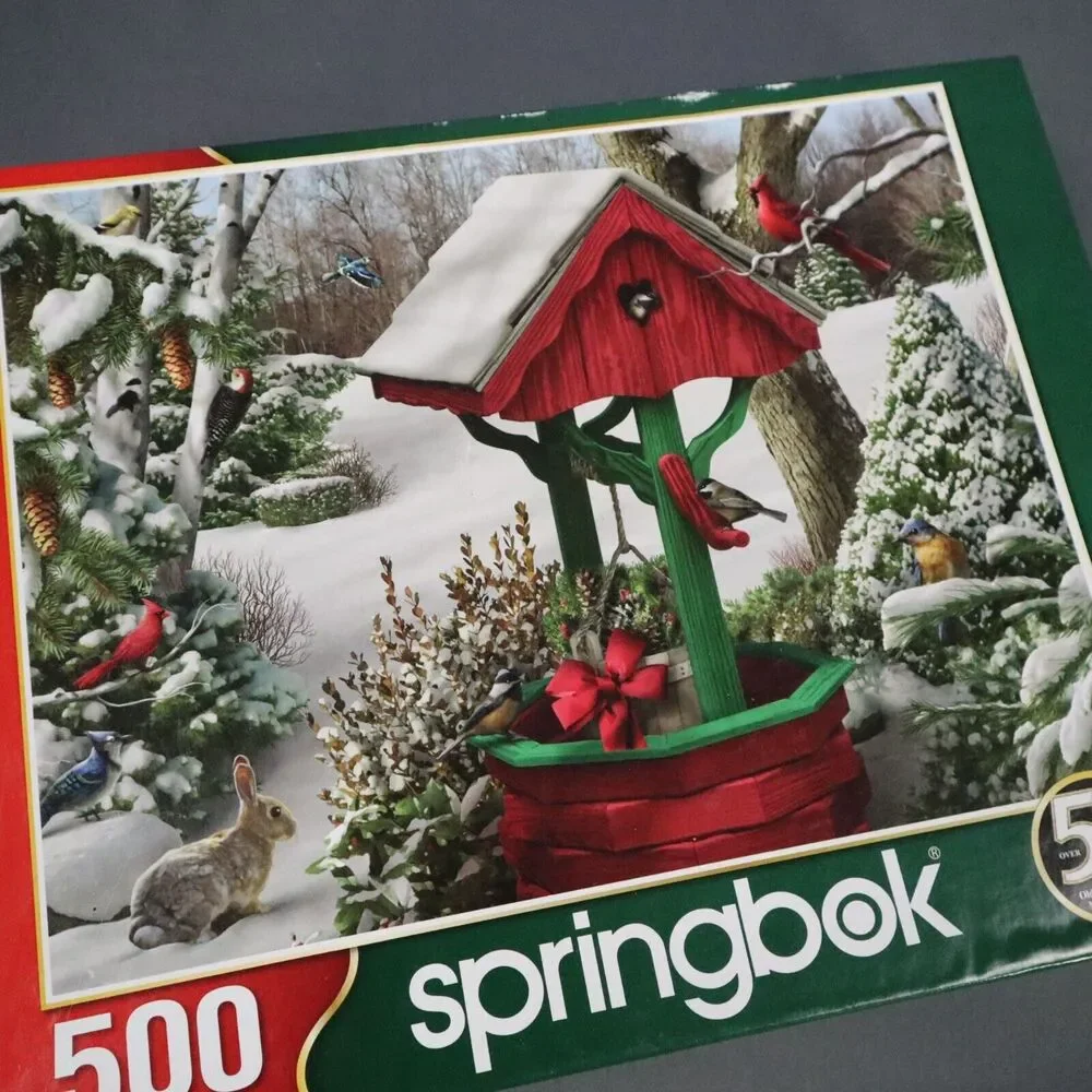 Springbok Puzzle 500 Irregular pieces Snowy Bird Feeder 18